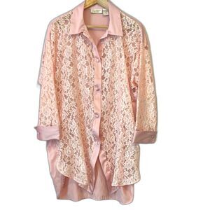 Vintage Victorias Secret Night Shirt Womens S Pink Lace Satin Gold Label 80s 90s